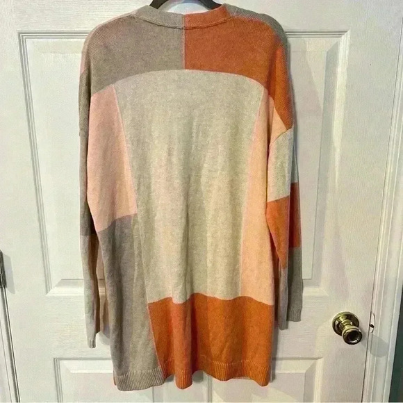 J Jill Pure Jill Patchwork Long Cardigan Sweater in Cream and Peach Size Medium - Picture 4 of 6